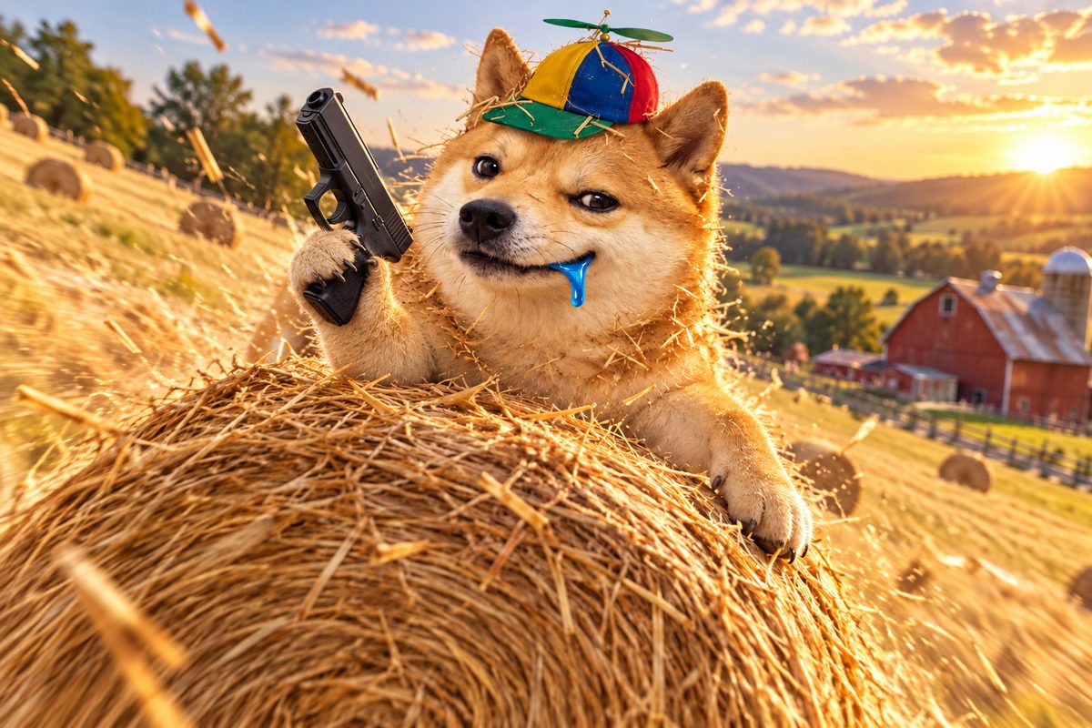 SI Wif Gun on top of a hay bale at sunset